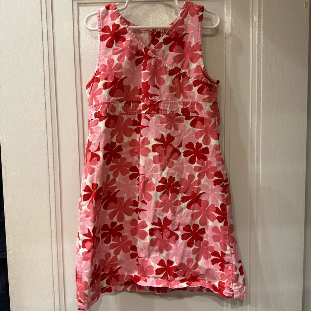 Vintage LL Bean Floral Pink and Red Kids Dress, size 6x-7
